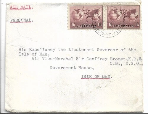 AUSTRALIA 2x 1/6d TO LIEUTENANT GOVERNOR ISLE OF MAN COVER REF 508