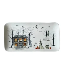 POTTER'S STUDIO Halloween Haunted House Serving Platter 7x14 - NIP