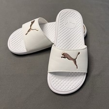 Puma Cool Cat Sport Women  s White W/ Goldish Cat Slides Size 6