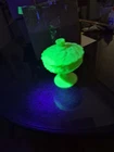 Mtg Fenton Uranium Green Custard Satin Glass Water Lilly Compote Dish/lid