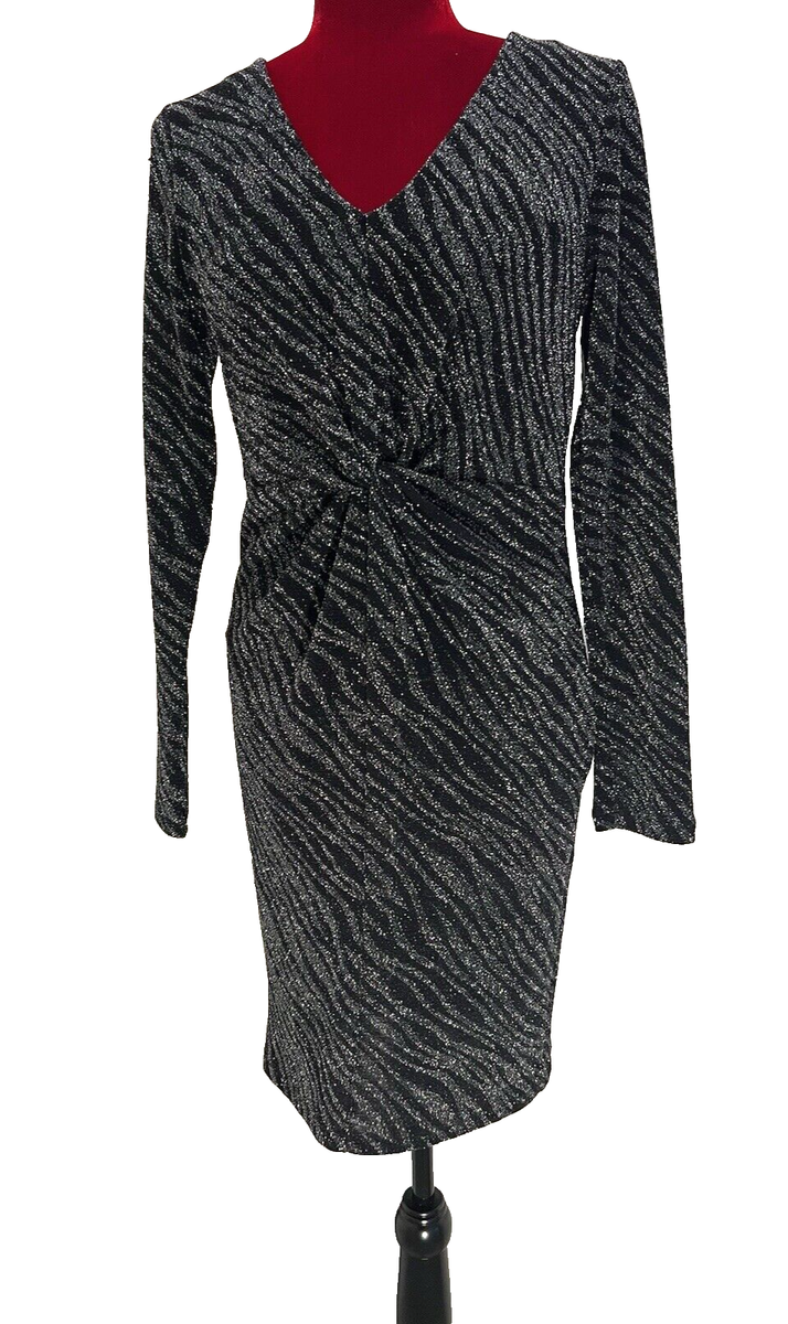 Jennifer Lopez - Black & Silver Metallic Design/Long-sleeve/Stretch/Dress  Sz M | eBay