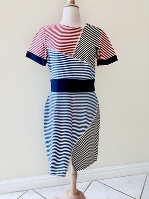 UNITED COLORS OF BENETTON Red-white- Blue Striped Color Block Dress M
