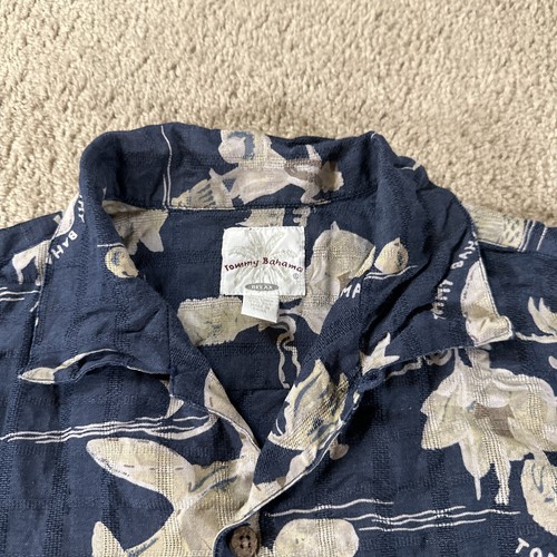 Tommy Bahama Shirt Mens Medium Blue Ocean Mammals Hawaiian AOP Silk Linen Camp - Picture 3 of 14