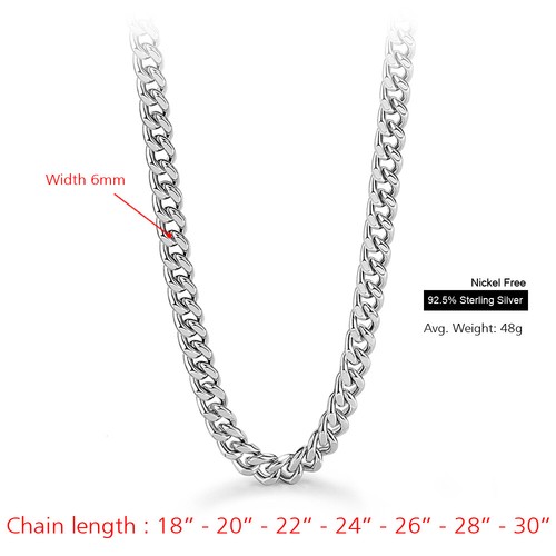 Collana catena maglia cubana Miami vero argento sterling 925 unisex 6 mm 28" - Foto 5 di 6