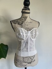 Vintage Retro White Sheer Floral Lace Corset Bustier S/M Fairy Goth Gothic