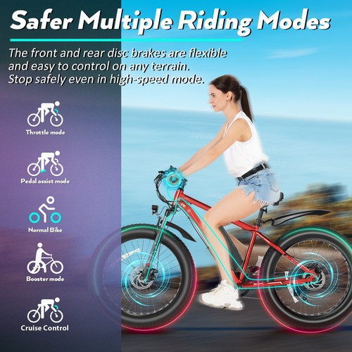 26” 4.0 Fat Tire Electric Bike, 500W 48V 7 Speed Adult Electric Commuter Bike US - Picture 42 of 44