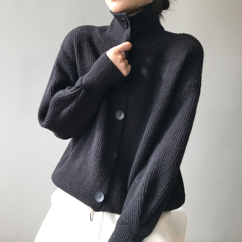 Women Sweater Knitted Coat Jacket Cardigan Jumper Puff Sleeve Casual Loose - Picture 9 of 16