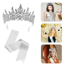 Set Birthday Crown and Sash Birthday Tiara Crown with Sash for Women and Girls