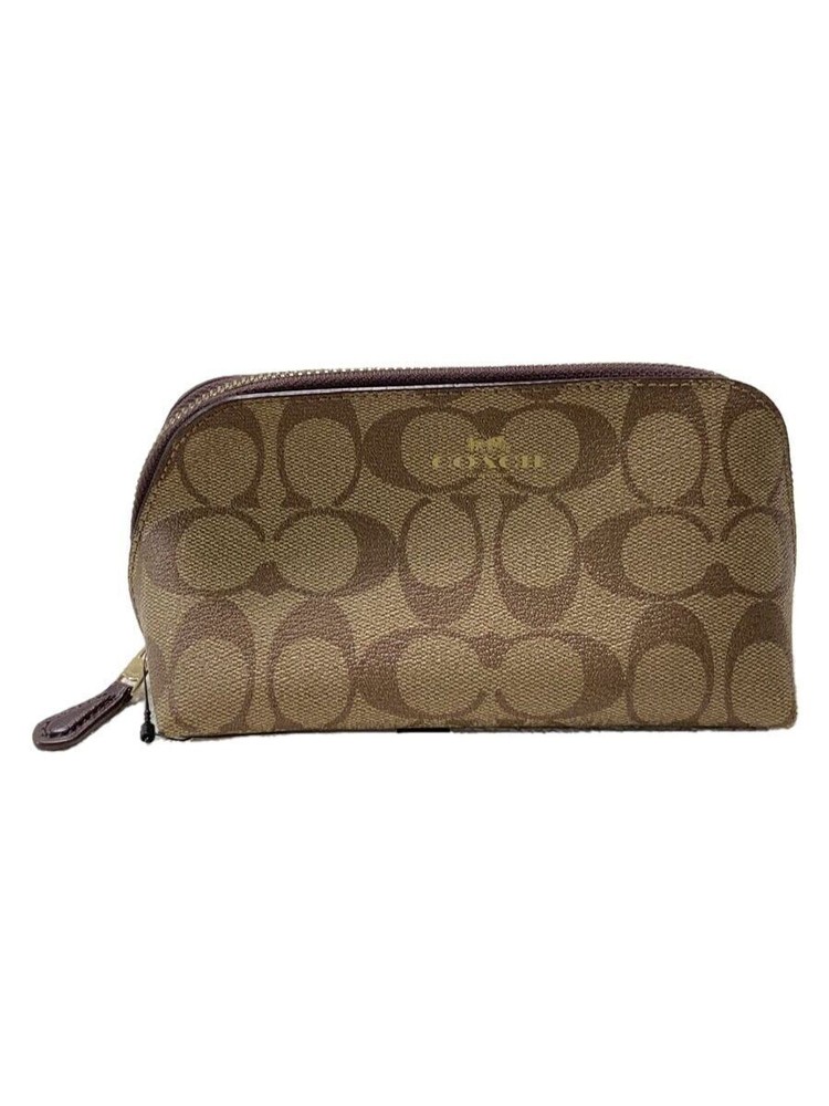 Coach F53385 PVC Brown Total Pattern Pouch Used