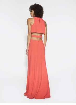 HALSTON HERITAGE SLEEVELESS FLOWY LONG BACK CUTOUT DRESS, RED, SIZE 2