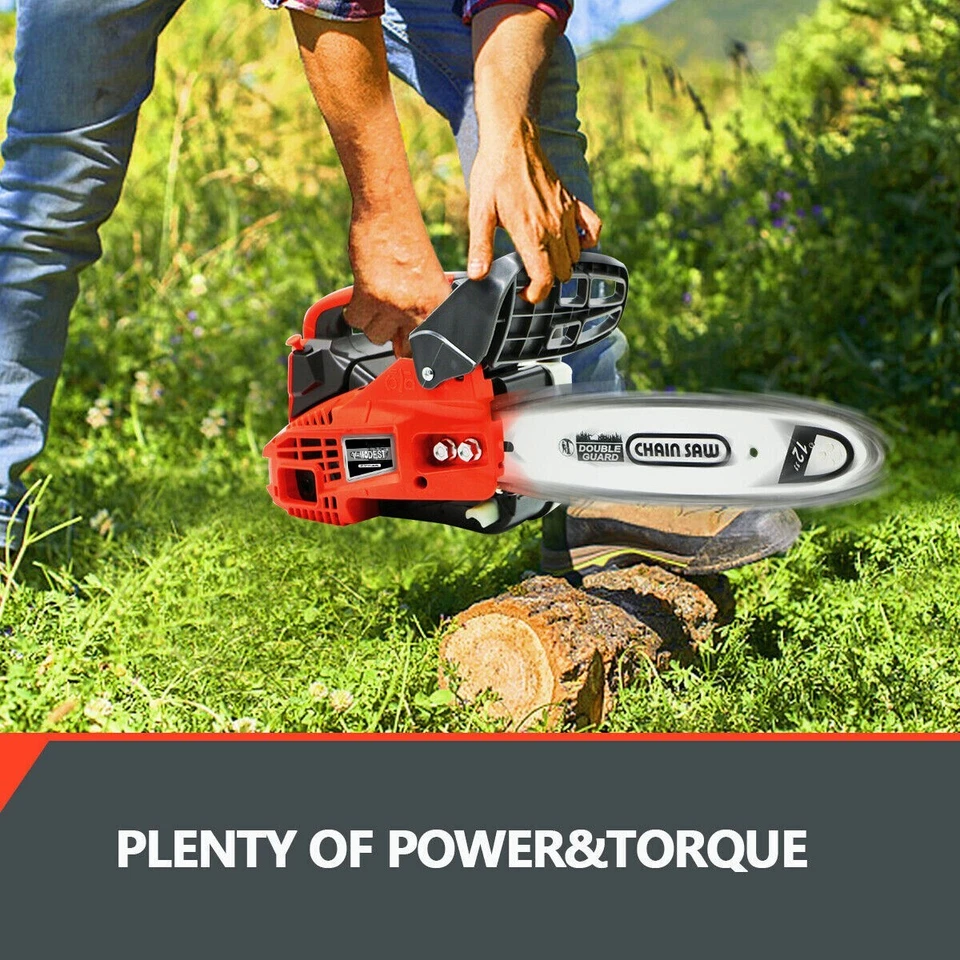 1000W 25.4CC Mini Gasoline Chainsaw 2-Stroke Top Handle Petrol Chainsaw 12'' Bar - Image 3 of 4