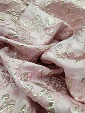 Pink Gold Floral Metallic Brocade Fabric Sold By The Yard For Dress 