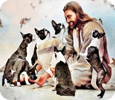 Boston Terriers in Heaven meeting Jesus Computer / Laptop Mouse Pad