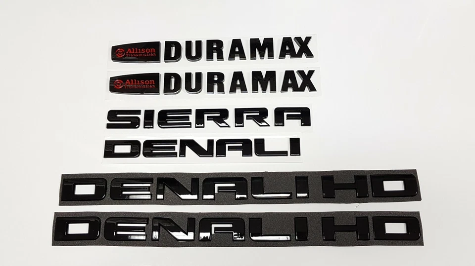 Juego de 6 letras emblema GMC Sierra Denali Duramax 2500HD 3500HD negro brillante 11-19 Foto 4 de 4