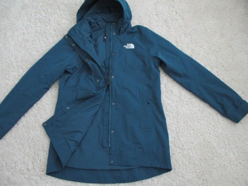 North Face Dryvent Jacket womens medium Blue Hidden Hood Embroidered Logo Lined - Picture 15 of 23