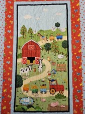 Panel Quilt, On The Farm, Baby, 36x56, Handmade, Cotton, Kids Room, Wall Hanging
