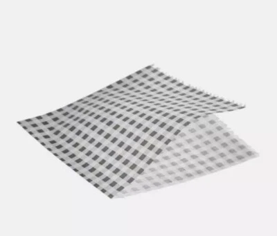 SUNRISE PACKAGING 1000 x Black Check Burger Bags with Slit Gingham Greaseproof Bags 2 sides Open