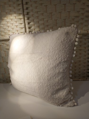 Pier One Off White Pom Pom Throw Pillow 18x18 1934 St - Picture 10 of 11