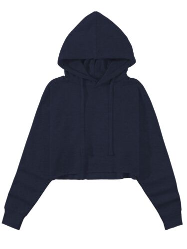 Womens Crop Top Hoodie Long Sleeve Casual Fleece Hooded Sweatshirt Tee Dance top - Picture 13 of 28