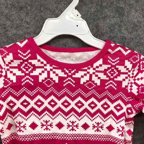 NWT Children's Place Girls Size 6 Long Sleeve Pajama Set Cotton Pink Fair Isle - Picture 4 of 12
