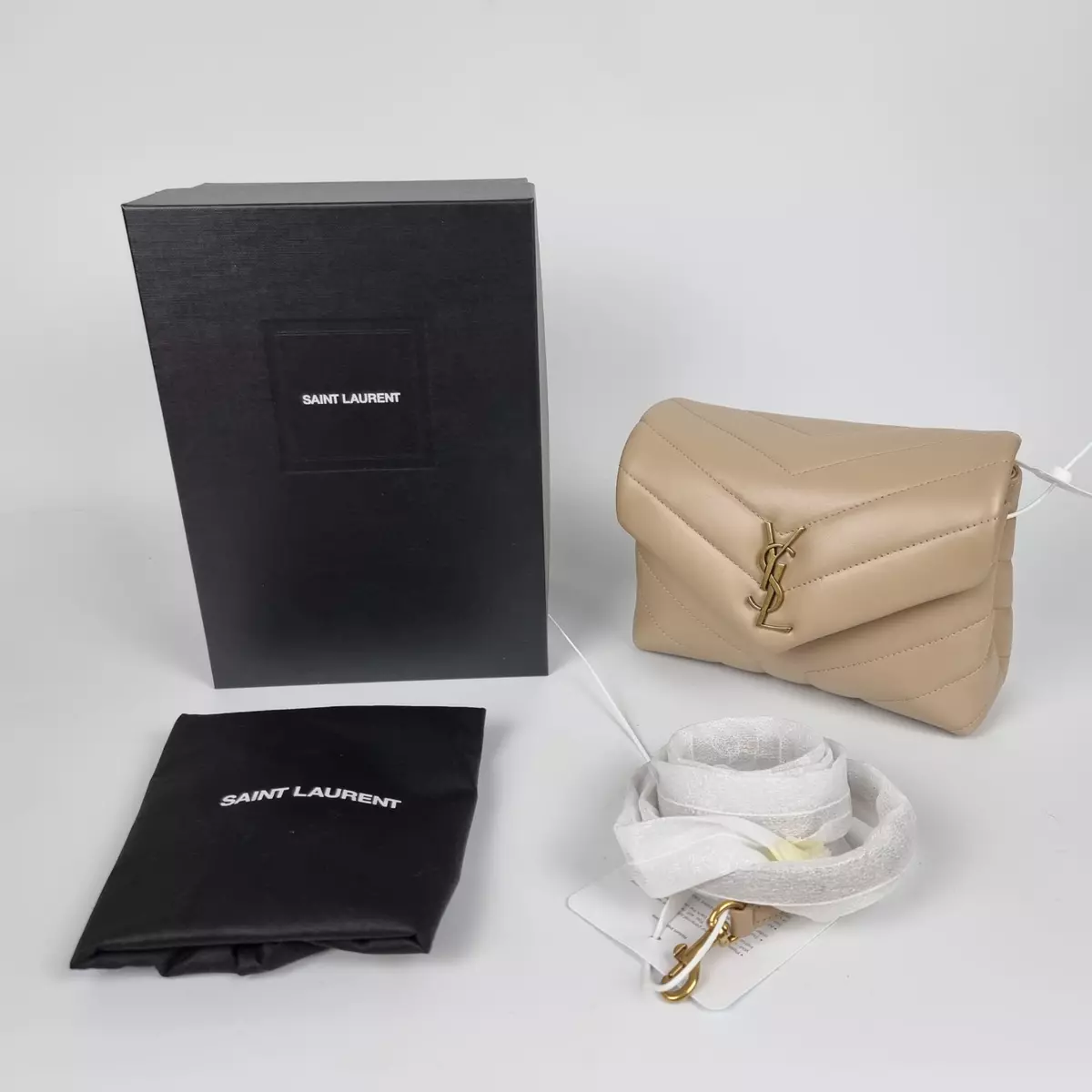 Saint Laurent Toy Loulou Monogram Dark Beige Leather Shoulder Bag