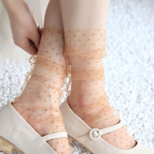Women Lace Mesh Socks Transparent Thin Polka Dot Tulle Short Ankle Socks Summer - Picture 11 of 22
