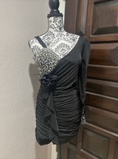 EVENINGS BY ALLURE COCKTAIL DRESS Black Ruching bodycon Evening Formal Bling 8