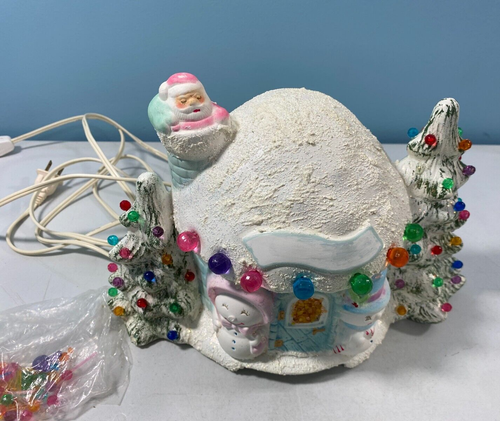 1980s Ceramic Christmas Igloo House with Snowmen Santa Trees Handmade Lights Up! - Picture 5 of 24