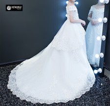 Vestito Bambina Cerimonia Comunione Lungo Strascico Train Princess Dress COM051