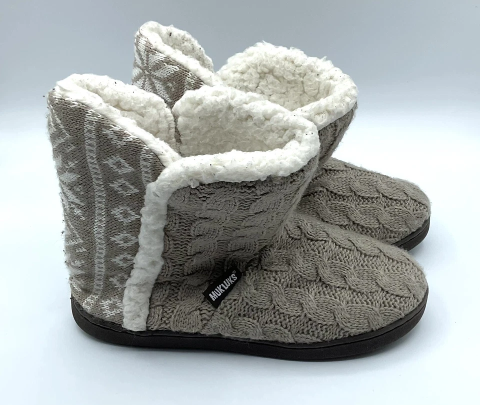 Zapatillas MUK LUKS Mujer Beige Tostado Patrón Azteca Talla 7 8 Sherpa Forradas Acogedoras Foto 2 de 4