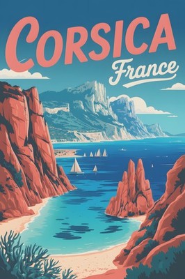 Corsica France Retro Travel Poster Print Wall Art