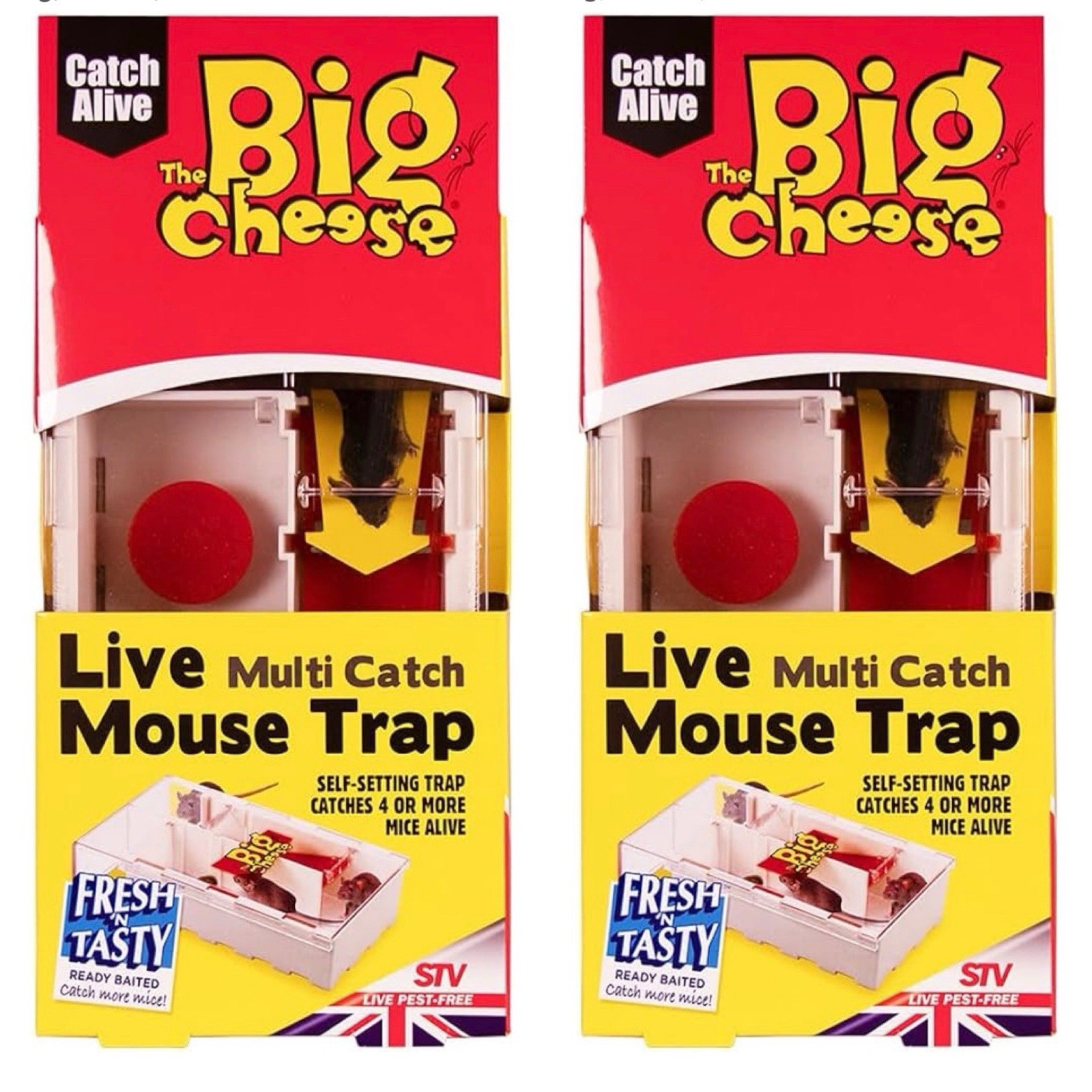2x The Big Cheese Live Multi-Catch Mouse Trap, Humane, Baited and Ready-To-Use