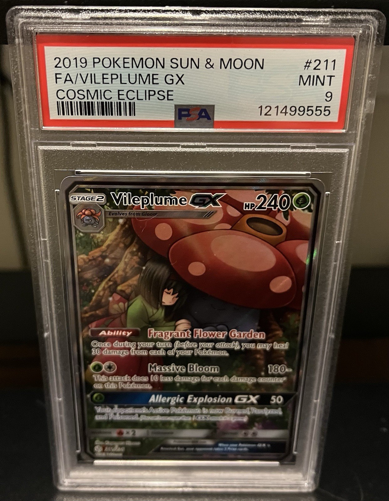 2019 POKEMON SUN & MOON COSMIC ECLIPSE #211 FULL ART/VILEPLUME GX PSA 9