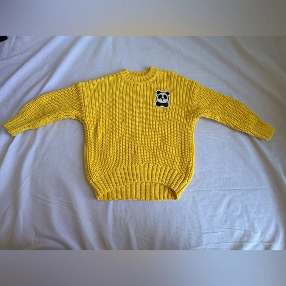 Mini Rodini gelb BAUMWOLLE STRICK PULLOVER 8Y Junge Mädchen Panda 100% Bio Baumwolle - Bild 2 von 4