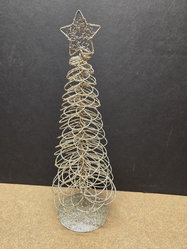 Pier 1 Imports Metal Wire Silver Glitter Christmas Tree Decoration with Star