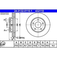 Bremsscheibe ATE 24.0132-0110.1 (2 Stk.) FüR Opel Pontiac Chevrolet Sintra