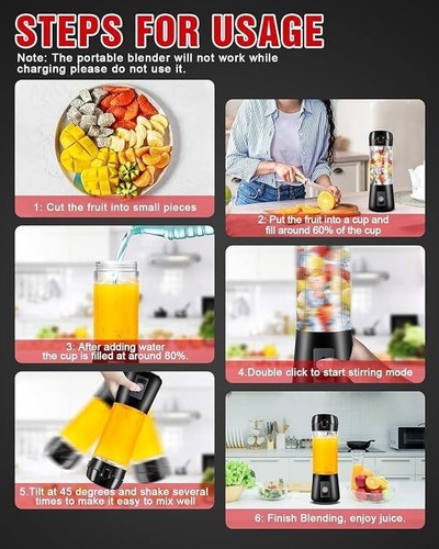 Portable Blender, Personal Blender USB Rechargeable, Mini For Shakes And Strong - Bild 5 von 12