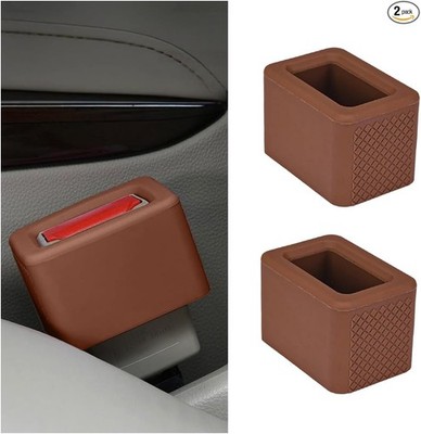 2PCS Car Seat Belt Buckle Holder, Silicone Easy Access Vehicle S Color: Coffee