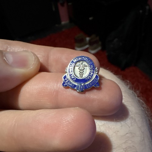 Caldwell Memorial Hospital Blue Enamel Lapel Pin "10 Years of Service" Sterling