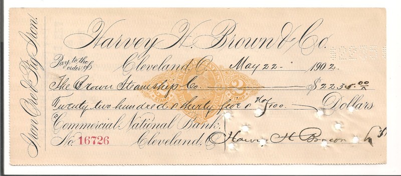 #A1412 CLEVELAND, OHIO 1902 Brown Steamship Co Harvey H Brown & Co $2235.00 Iron