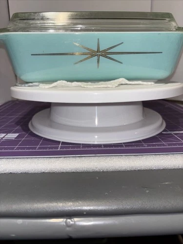 RARE Vintage Pyrex Turquoise Atomic Starburst 575-B Space Saver Casserole w/ Lid
