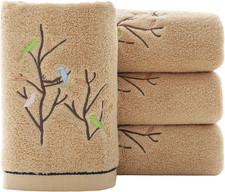Hand Towels Set of 4 Embroidered Bird Tree Pattern 100 Cotton Absorbent Soft De