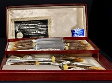 Vintage Crown Crest Sheffield 9pc Carving & Steak Knife Set Stainless Steel