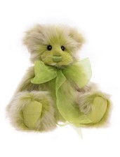 Green Plush Bear with Black Eyes, Sheer Ribbon Bow, Single Unit, Animals Theme