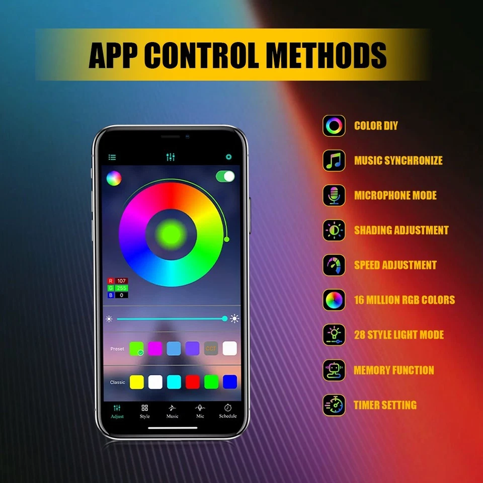 1x Luz LED Interior Coche RGB Ambiente Tira de Luz APP Control Atmósfera Lámpara Foto 4 de 4