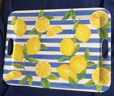 Soho Loft Lemon Theme Melamine Service Tray with Handles 19.75” New