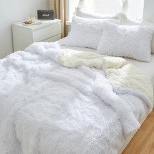 Flysheep Luxury Faux Fur Full/Queen Size Winter Comforter Set Shaggy Velvet Pure