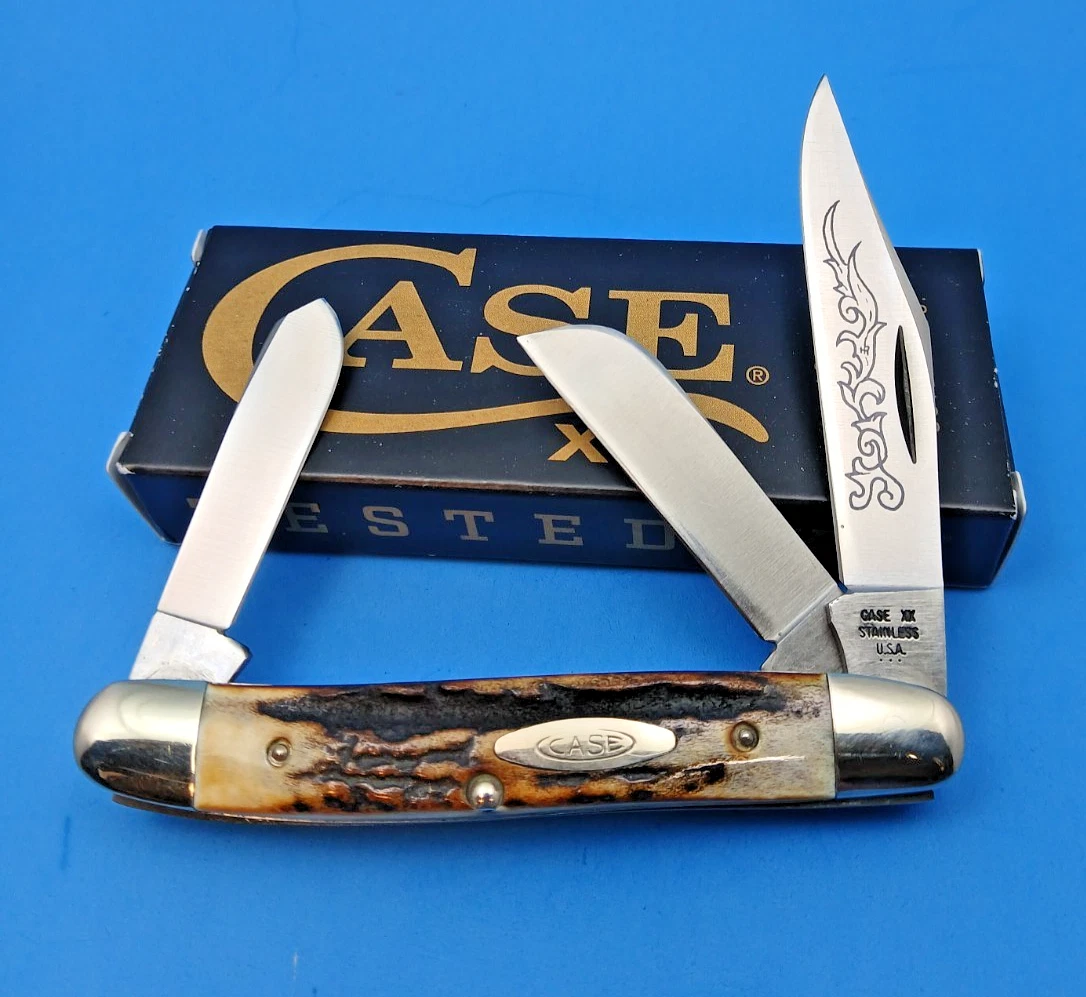 Case XX Stag/Antler Handle Blue Collectible Folding Knives for