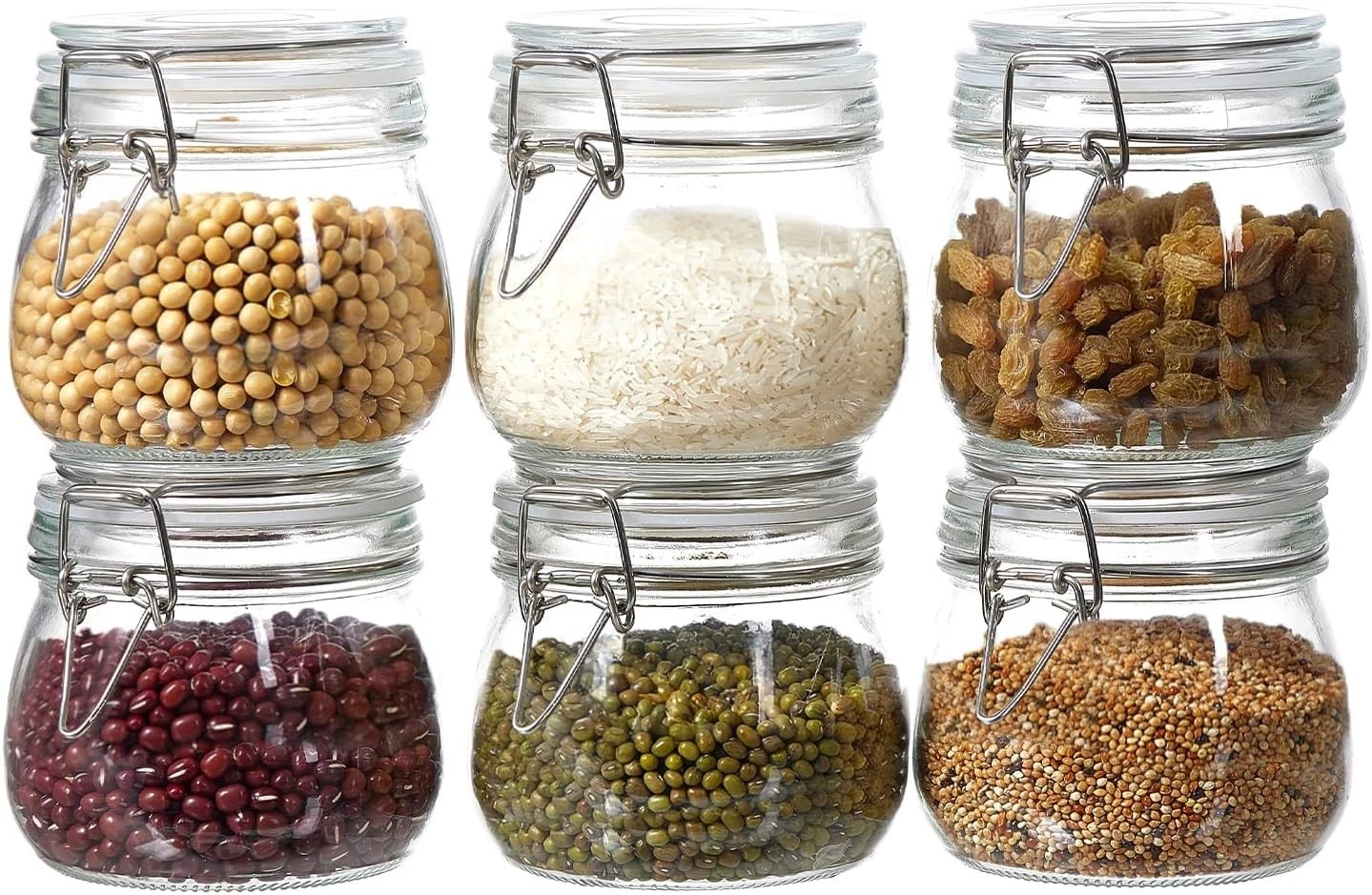 Glass Food Storage Jars with Airtight Lids Preserving Seal 17oz - 6 Pack