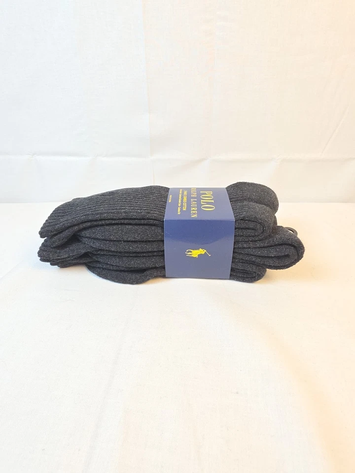 POLO RALPH LAUREN Mens Classic Crew Socks Black/Gray Combed Cotton 3 Pair NEW  - Изображение 3 из 4
